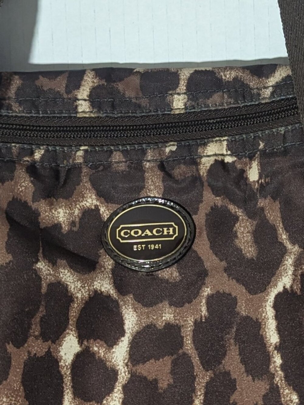 Coach Leopard Print Nylon Weekender Tote Bag Travel Carryall Zip Top NO Pouch - Picture 5 of 10
